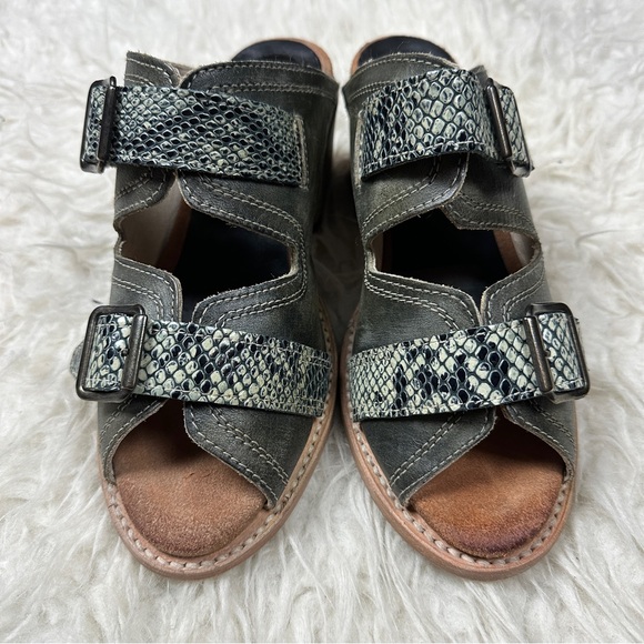 Freebird Caprice Leather Mule Sandal Olive Green Snake Full Grain Leather Sz 6 - Picture 11 of 11